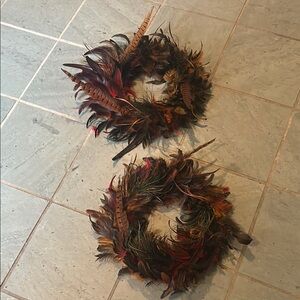 Two Vibrant Feather Wreath in Red and Brown